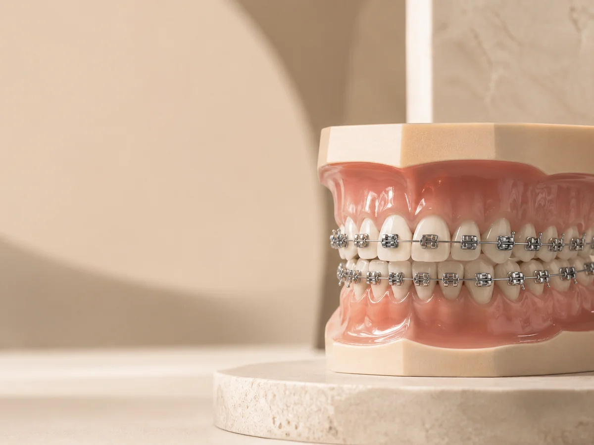 Modelo odontológico com aparelho ortodôntico convencional